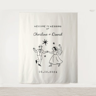 Hand Drawn Scribble Wedding Welcome Tapestry
