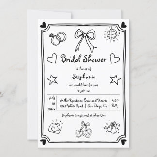  Hand drawn scribble whimsical bridal shower Invitation