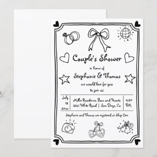  Hand drawn scribble whimsical couple's shower Invitation