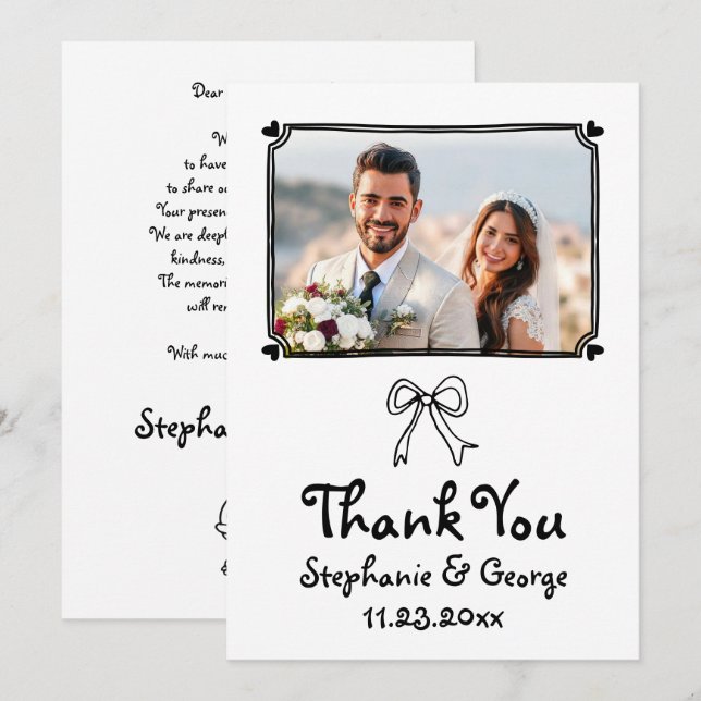  Hand drawn scribble whimsical photo wedding Thank You Card (Front/Back)