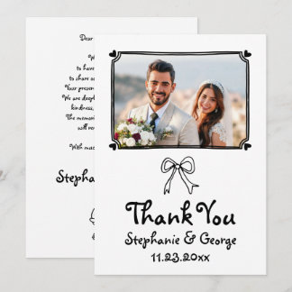 Hand drawn scribble whimsical photo wedding Thank You Card