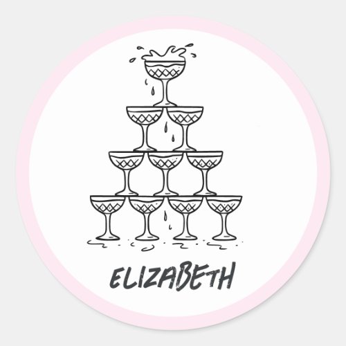 Hand Drawn Scribbled Doodle Champagne Tower Classic Round Sticker