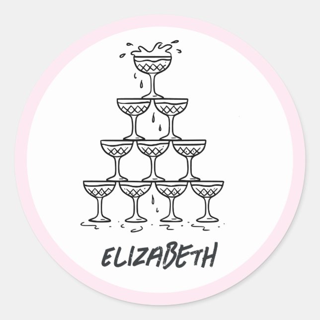 Hand Drawn Scribbled Doodle Champagne Tower Classic Round Sticker (Front)