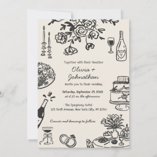 Hand Drawn Scribbles/Doodles Wedding Invitation