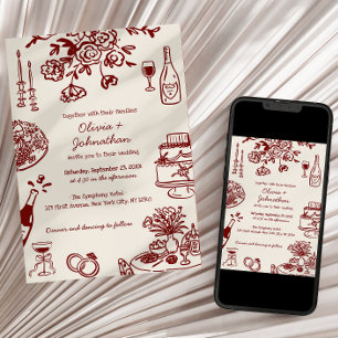 Hand Drawn Scribbles/Doodles Wedding Invitation