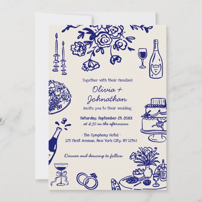 Hand Drawn Scribbles/Doodles Wedding Invitation (Front)