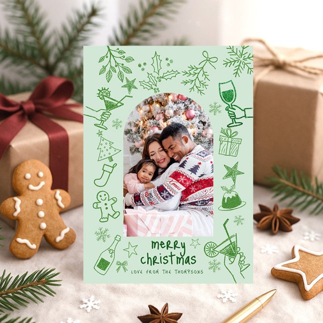 Hand Drawn Scribbly Glitter Green Merry Christmas  Invitation (Creator Uploaded)