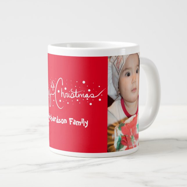 Hand Drawn Script Merry Christmas Snow Giant Coffee Mug (Front Right)