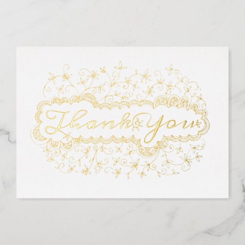 Hand_drawn Scrolling Vines Elegant Thank You Foil Invitation