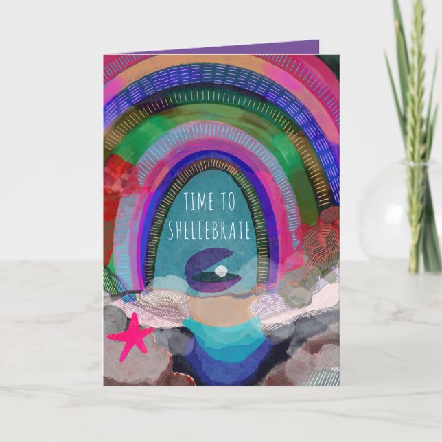 Hand Drawn Sea Shell Bright Colorful Celebrate Card (Front)