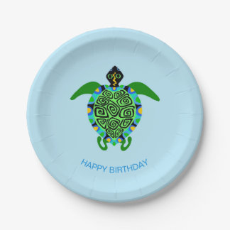 Hand drawn  Sea TURTLE - Happy Birthday - Wildlife Paper Plates