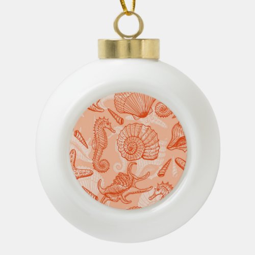 Hand Drawn Sea Vintage Pattern Ceramic Ball Christmas Ornament