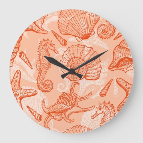 Hand Drawn Sea Vintage Pattern Large Clock