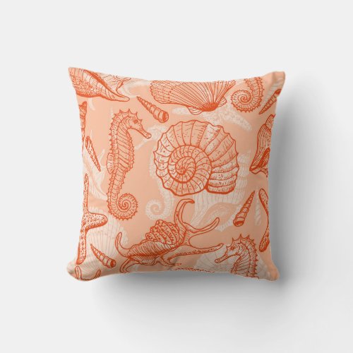Hand Drawn Sea Vintage Pattern Throw Pillow