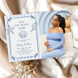Hand Drawn Sea You Soon, Baby Baby Shower Photo Invitation
