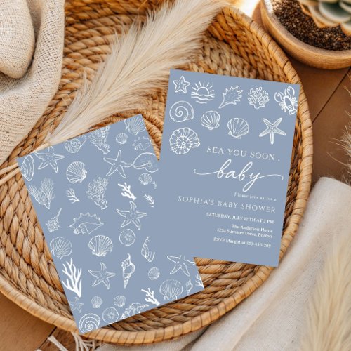 Hand drawn sea you soon, under the sea baby shower invitation