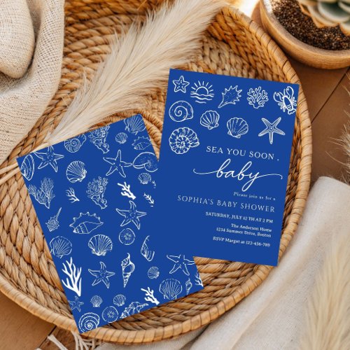 Hand drawn sea you soon, under the sea baby shower invitation