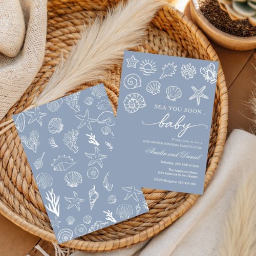 Hand drawn sea you soon, under the sea baby shower invitation