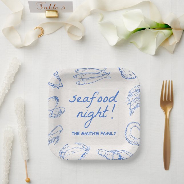 Hand Drawn Seafood Night Party  Paper Plates (Wedding)