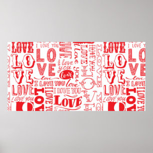 hand-drawn seamless background with love doodles  poster