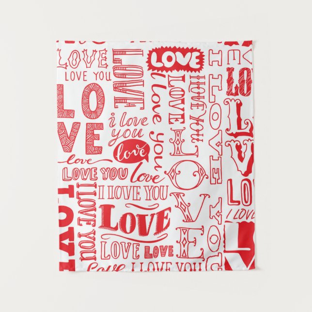 hand-drawn seamless background with love doodles  tapestry (Front)