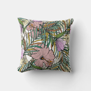 Hand Drawn Seamless Background With Palm Leaves An Throw Pillow