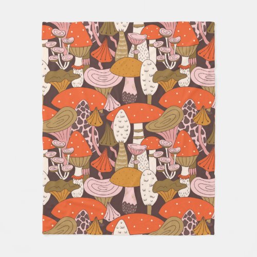 Hand drawn seamless pattern of mushroom and toadst fleece blanket