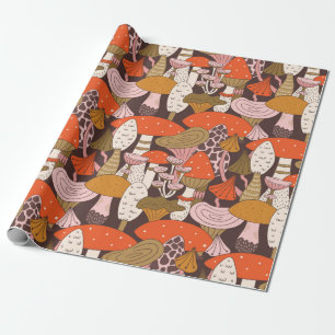 Hand drawn seamless pattern of mushroom and toadst wrapping paper
