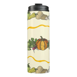 Hand drawn seamless pattern of natural vegetables thermal tumbler
