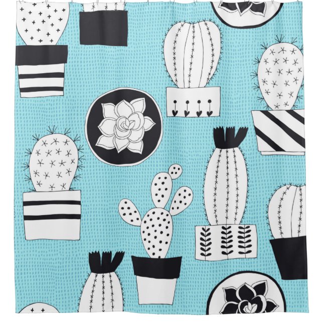 Hand drawn seamless pattern with cactus and succul shower curtain (Front)