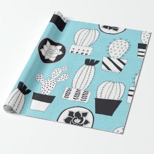 Hand drawn seamless pattern with cactus and succul wrapping paper
