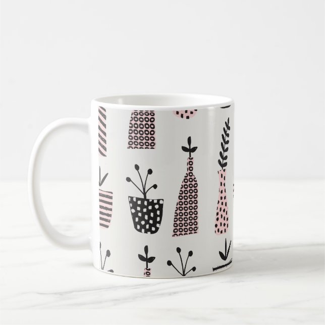Hand drawn seamless pattern with plants in black,c coffee mug (Left)