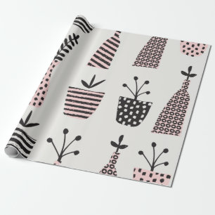 Hand drawn seamless pattern with plants in black,c wrapping paper