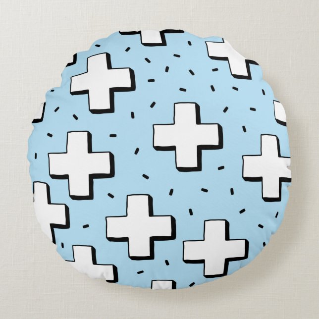 hand drawn seamless pattern with plus signs round pillow (Front)