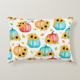 Hand drawn seamless pattern with sunflowers pumpki accent pillow