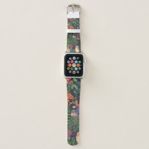 Hand drawn seamless pattern with watercolor forest apple watch band
