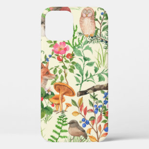 Hand drawn seamless pattern with watercolor forest iPhone 12 case