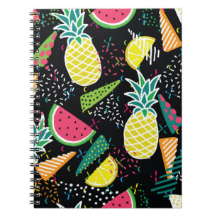 Hand drawn seamless pattern with  watermelon pinea notebook