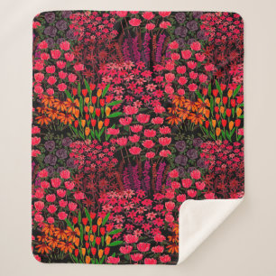 Hand drawn seamless pattern with wildflowers sherpa blanket
