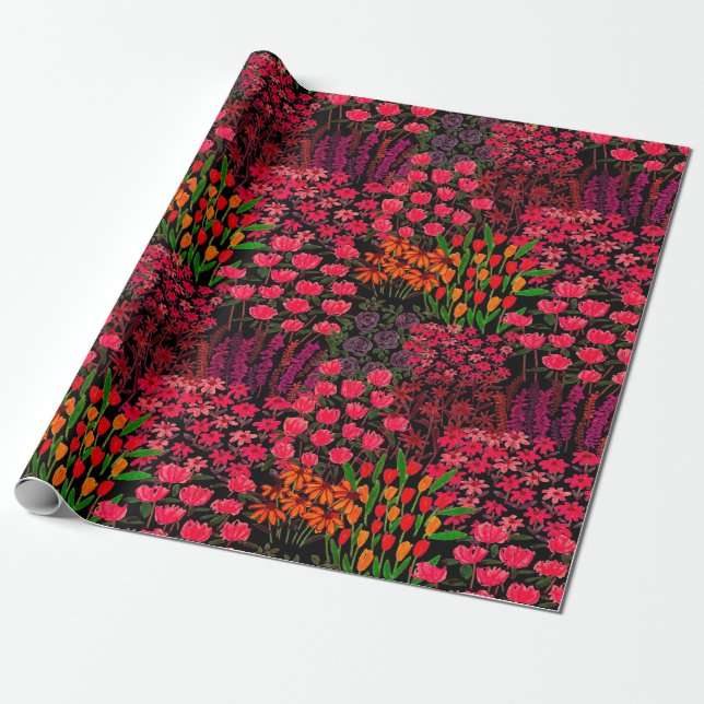 Hand drawn seamless pattern with wildflowers wrapping paper (Unrolled)