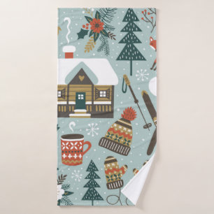 Hand drawn seamless vintage pattern with cute fore bath towel