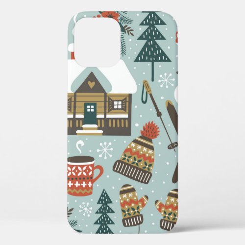 Hand drawn seamless vintage pattern with cute fore iPhone 12 case