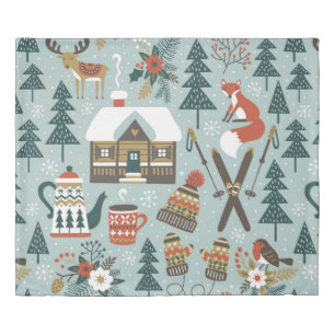 Hand drawn seamless vintage pattern with cute fore duvet cover