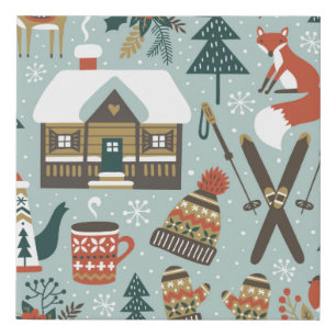 Hand drawn seamless vintage pattern with cute fore faux canvas print