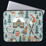 Hand drawn seamless vintage pattern with cute fore laptop sleeve<br><div class="desc">Hand drawn seamless vintage pattern with cute forest animals. Winter woodland repetitive wallpaper with deer,  fox,  bird,  chalet,  flowers and ski on light blue background.</div>