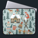 Hand drawn seamless vintage pattern with cute fore laptop sleeve<br><div class="desc">Hand drawn seamless vintage pattern with cute forest animals. Winter woodland repetitive wallpaper with deer,  fox,  bird,  chalet,  flowers and ski on light blue background.</div>
