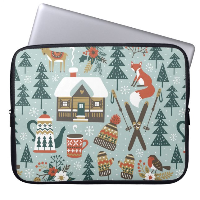 Hand drawn seamless vintage pattern with cute fore laptop sleeve (Front)