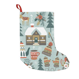 Hand drawn seamless vintage pattern with cute fore small christmas stocking