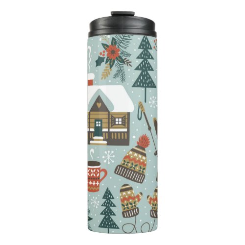 Hand drawn seamless vintage pattern with cute fore thermal tumbler