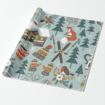 Hand drawn seamless vintage pattern with cute fore wrapping paper<br><div class="desc">Hand drawn seamless vintage pattern with cute forest animals. Winter woodland repetitive wallpaper with deer,  fox,  bird,  chalet,  flowers and ski on light blue background.</div>